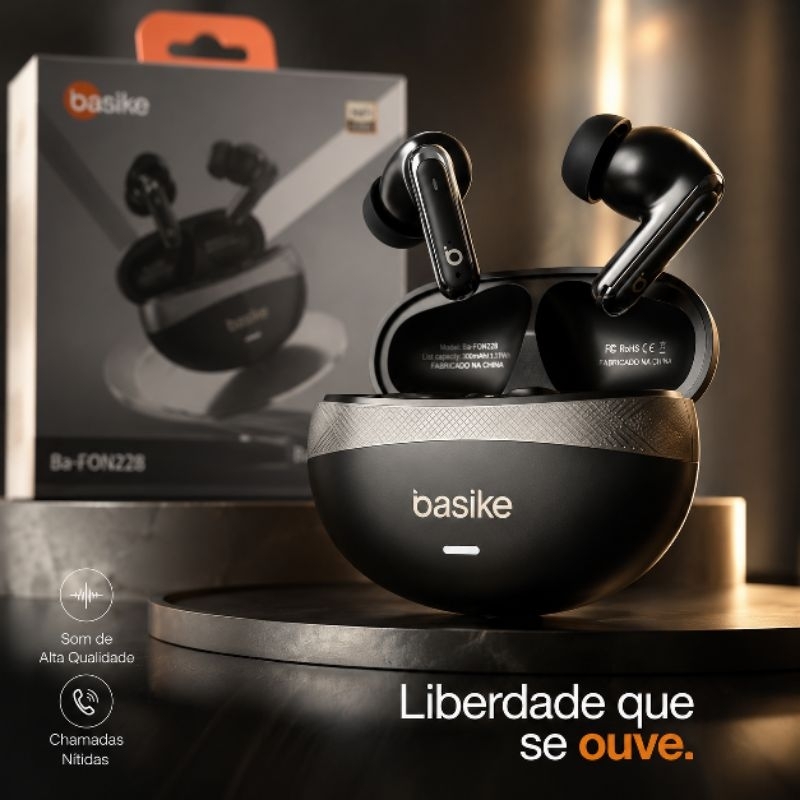 Fone De Ouvido Bluetooth Hi-fi Wireless ENC Redução de Ruído Basike BA-FON228
