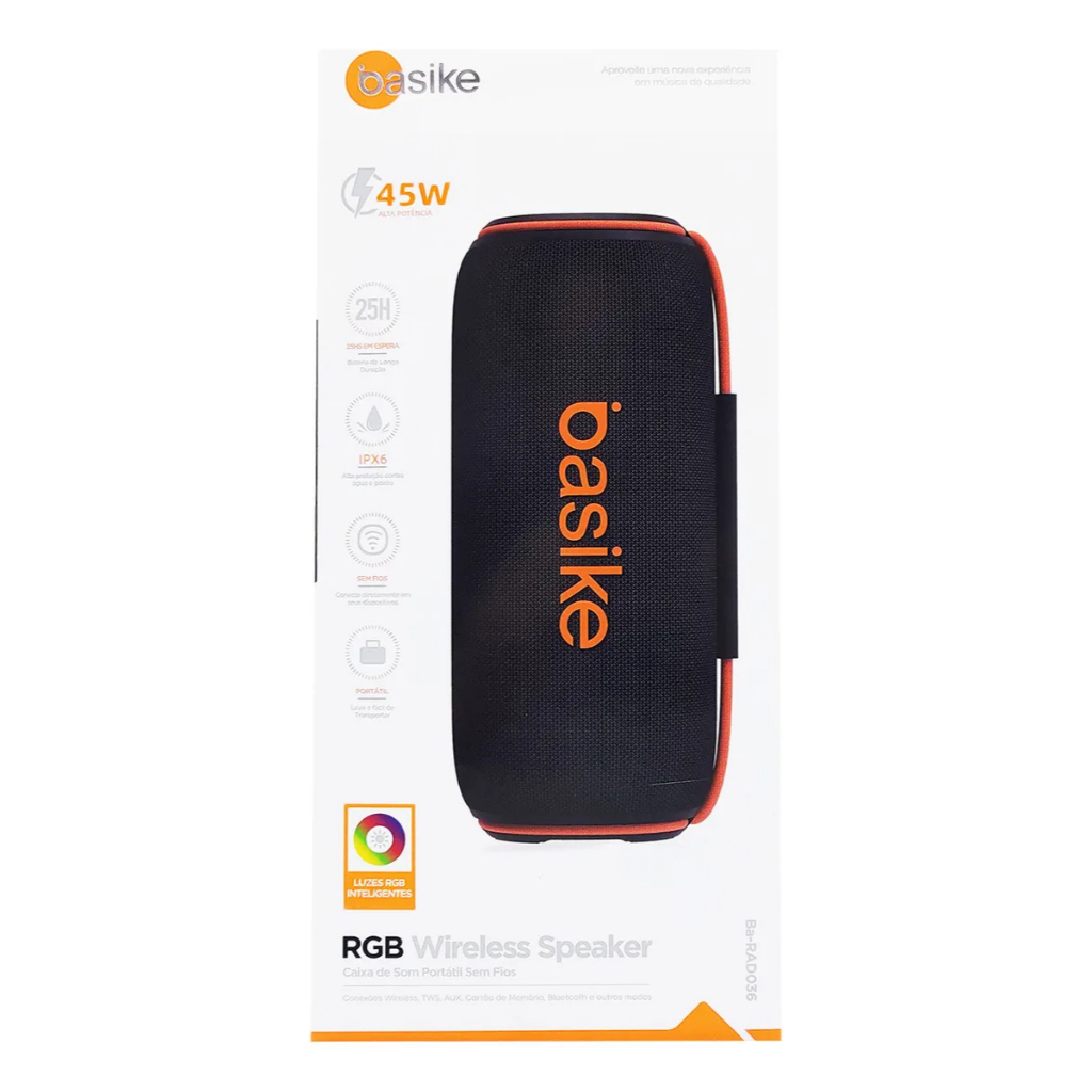 Caixa de Som Bluetooth Basike 45W Wireless sem Fio com Alta Resistência a Água e com Bateria de Longa Duração.