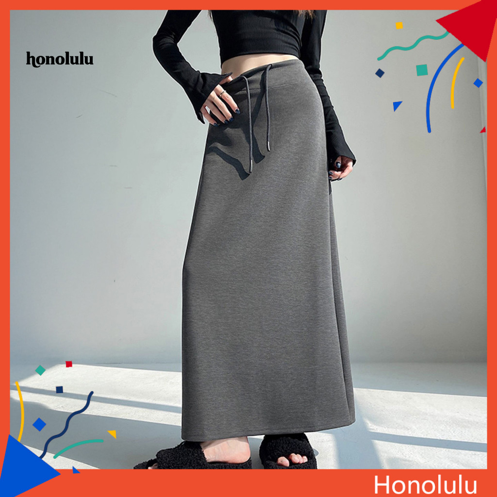 Women Sport Skirt Women’s High Waist with Adjustable Drawstring Long Athletic Hem Slit – Pure Color for Running Yoga