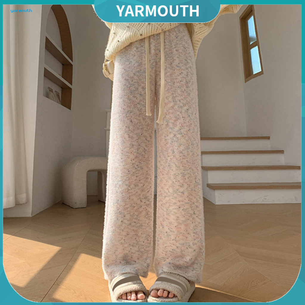 Women Loose Fit Velvet Pants Wide-leg Long Trousers Women’s High Waist Elastic Waistband Wide Leg with Adjustable Draw