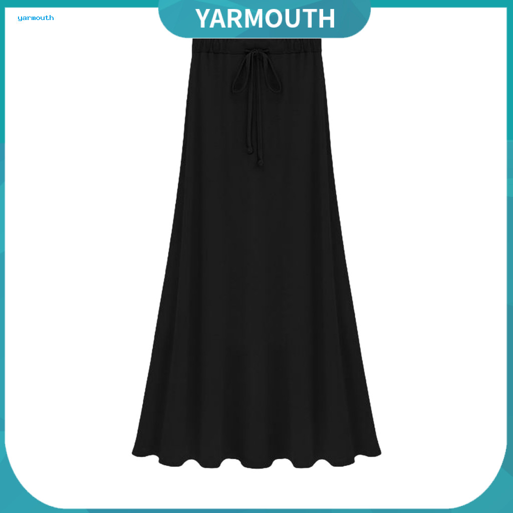 Long Skirt Adjustable Drawstring Women’s Maxi High Waist Side Slit A-line Solid Color Hem Beachwear Southeast Asia Fas