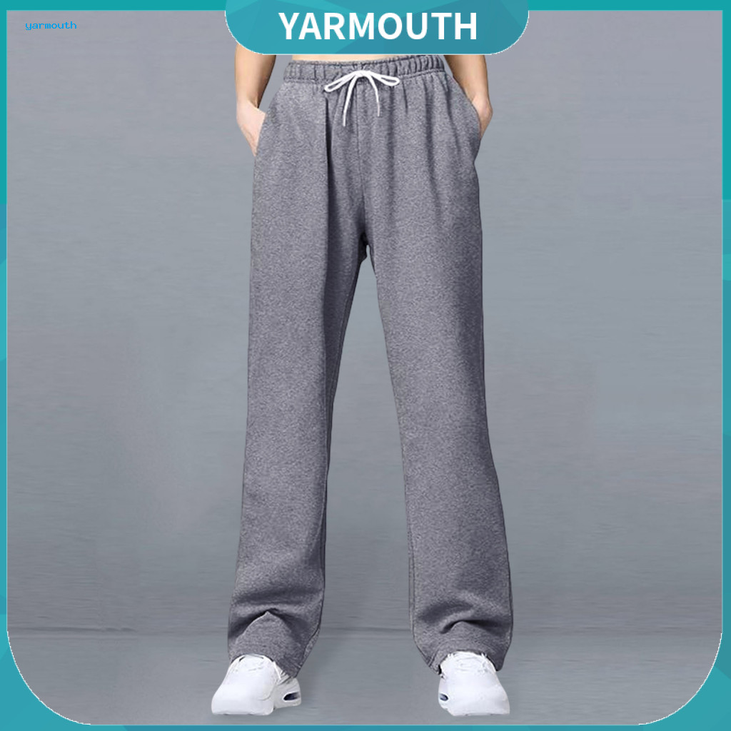 Women Pants Soft Touch Trousers Women’s Mid-rise Elastic Waist Adjustable Drawstring Wide Leg Solid Color Long for Aut