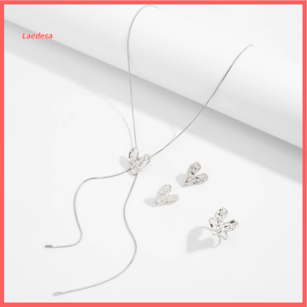Trendy Women Jewelry Collection Adjustable Necklace Ring Earrings Set Irregular Heart for – Lariat Y Chain Long for Pa