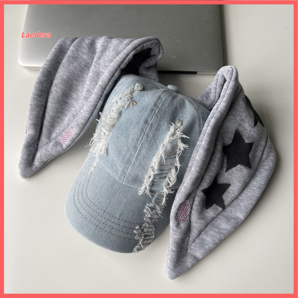 Rabbit Ear Hat Bunny Baseball Cap Women’s Vintage Washed Hop with Peaked Adjustable Long Brim Graffiti Print Anti-slip
