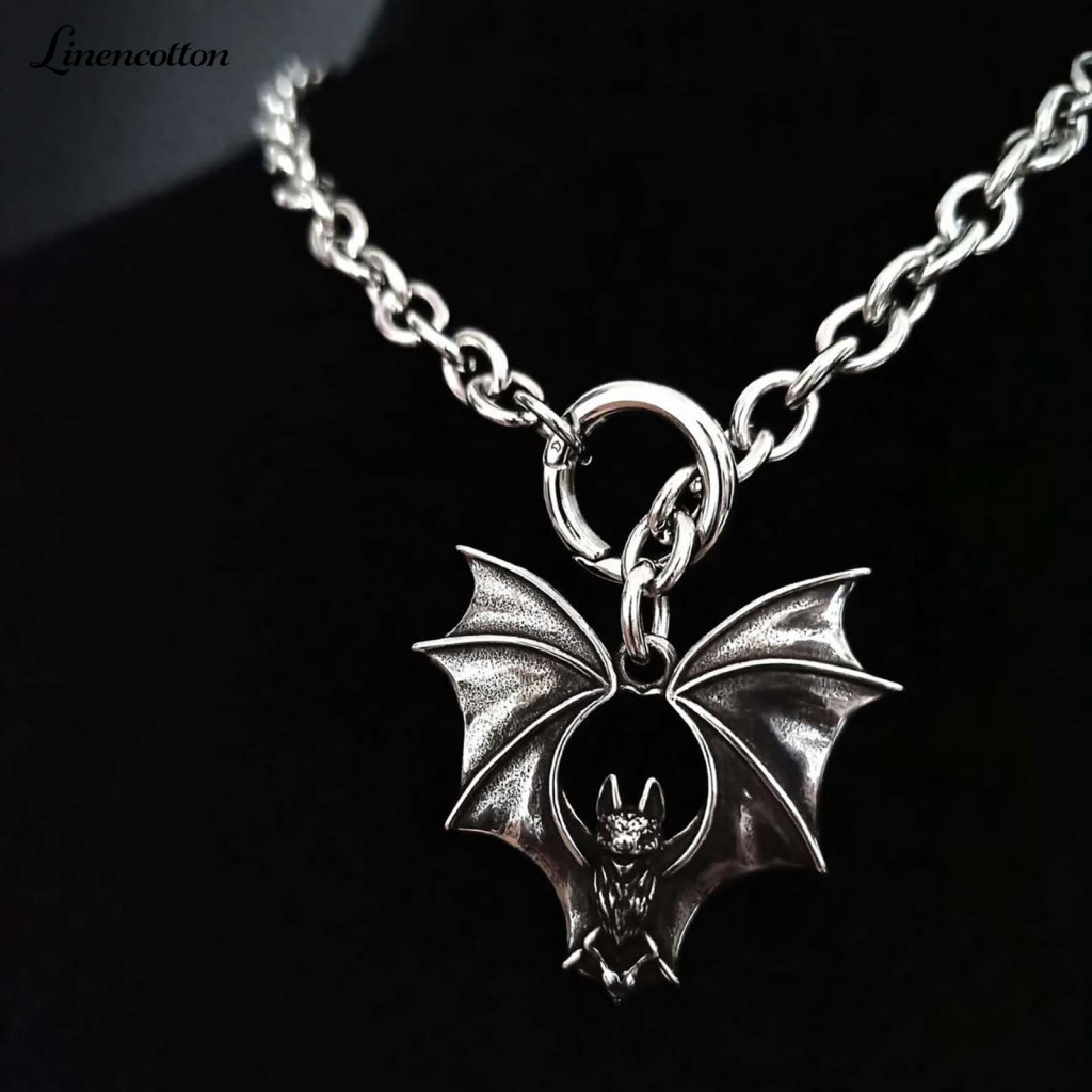 Stainless Steel Bat Necklace Pendant Punk for Women Adjustable O-ring Long Chain Stylish Lariat Slip Jewelry Gift Trendy