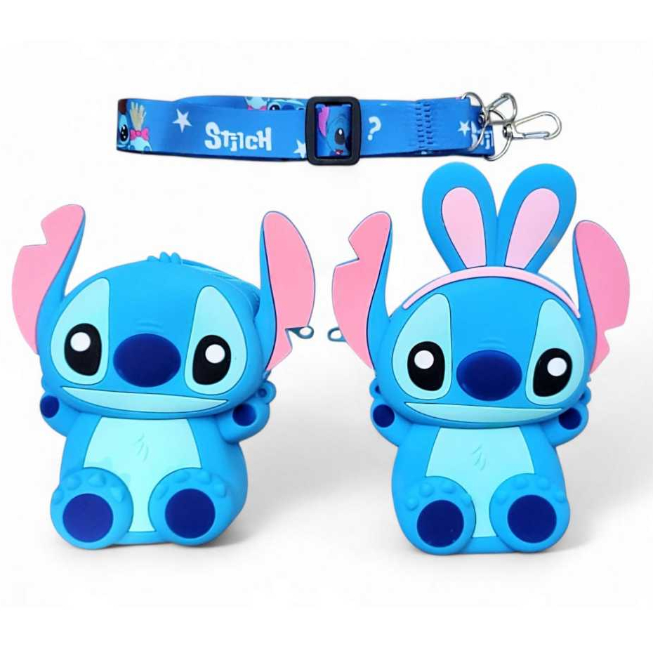 Niqueleira Emborrachada Stitch 18cm Bolsa Infantil C/ Alça Ajustável.