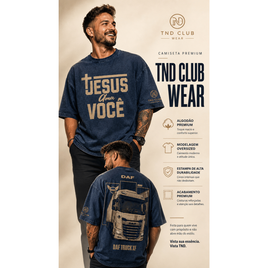 CAMISA PREMIUM | LINHA CRISTÃ XF | TND CLUB WEAR 100% ALGODÃO PENTEADO