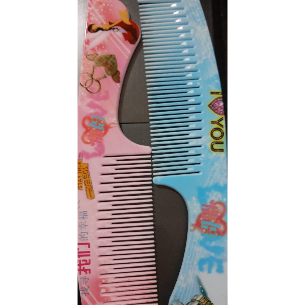 Kit 2 Pentes  Grande Estampado com Dentes Médios - Cabelo Penteado Linha Importada Especial Luxo Material Resistente(Estampas Variadas)