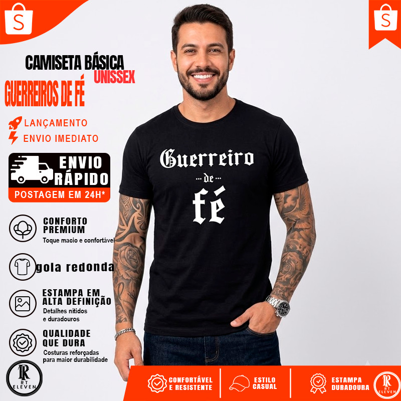 Camiseta Camisa guerreiro de fé Racionais Moda Rap Hip Hop Casual Unissex Malha 100% Algodão Penteada Linha premium