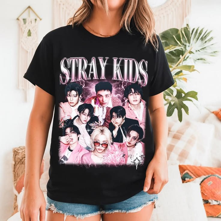 「Mina Hana」Camiseta Unissex Stray Kids KPop Gráficos Tema Verão Fofa Moderna Premium Hip Hop