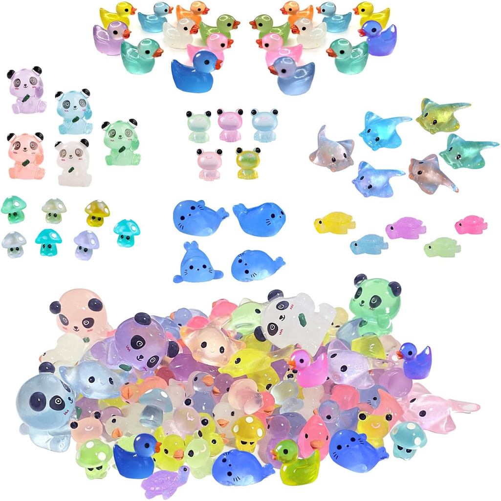 Mini Resin Ducks Tiny Luminous Animals Glow in The Dark Miniature Panda Turtles Manta Ray Seal Mushroom Frog 7 Kinds of