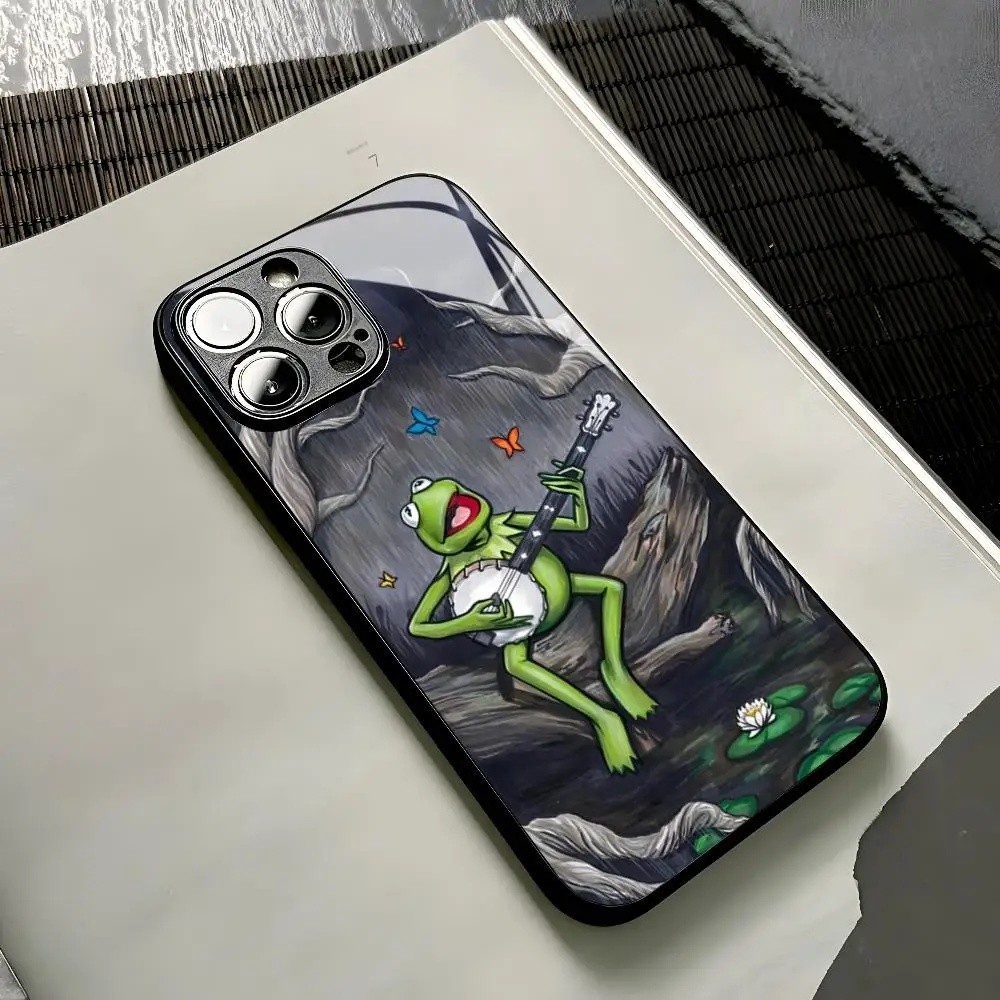 Capa de Telefone BK-1 Kermit the Frog para iPhone 16 15 13 12 14 11 Pro Max Mini X Xr Xs 8 Plus, Capa de Vidro
