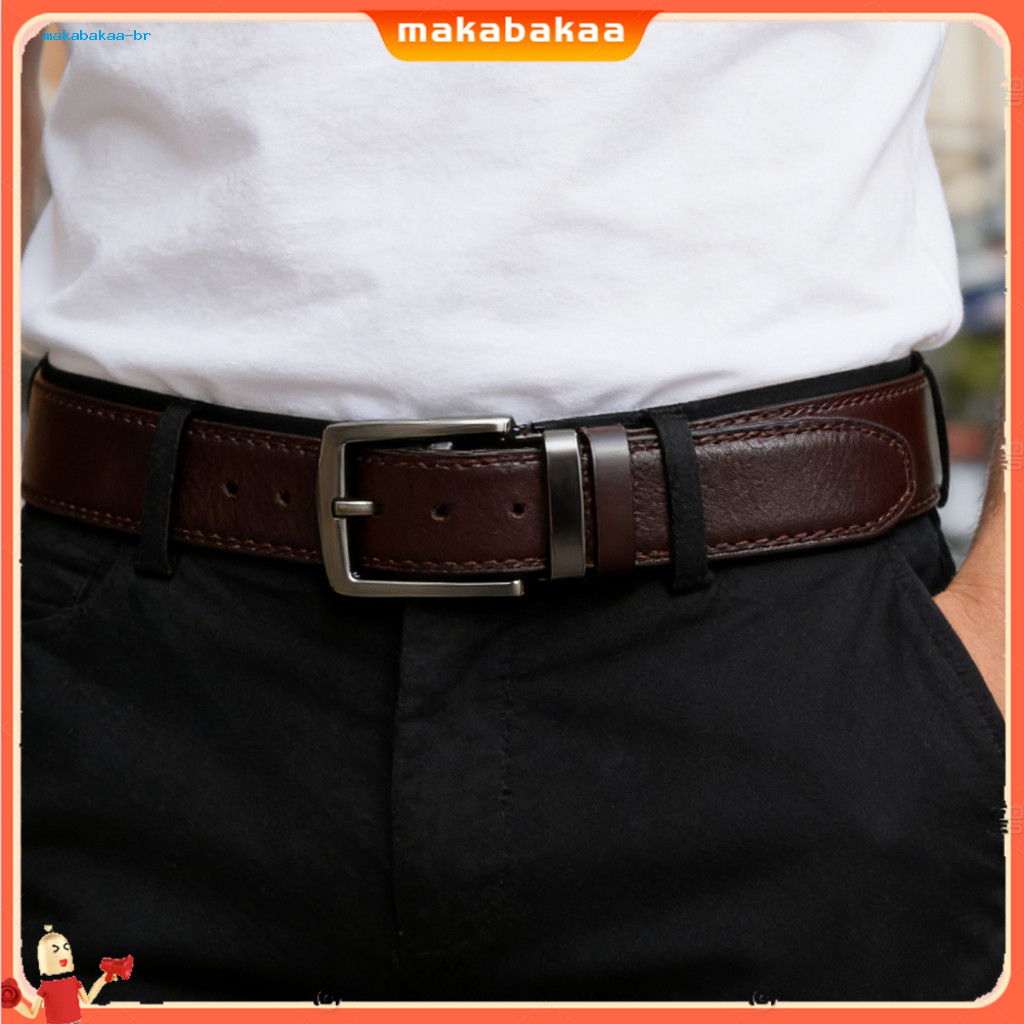 Men's Adjustable Automatic Buckle Belt Soft Faux Leather No Hole Quick Release Casual Jeans Trousers with Fake Pin Desig