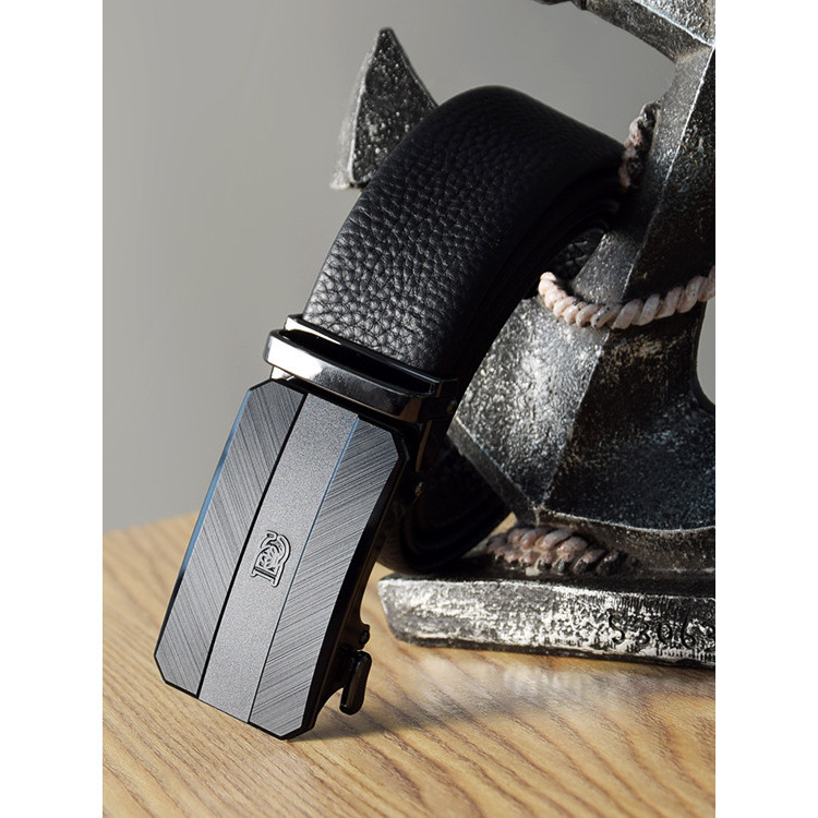 Couro de primeira camada + liga de aço de tungstênio!Cabeça de negócios Casual masculino cinto de couro fivela automátic