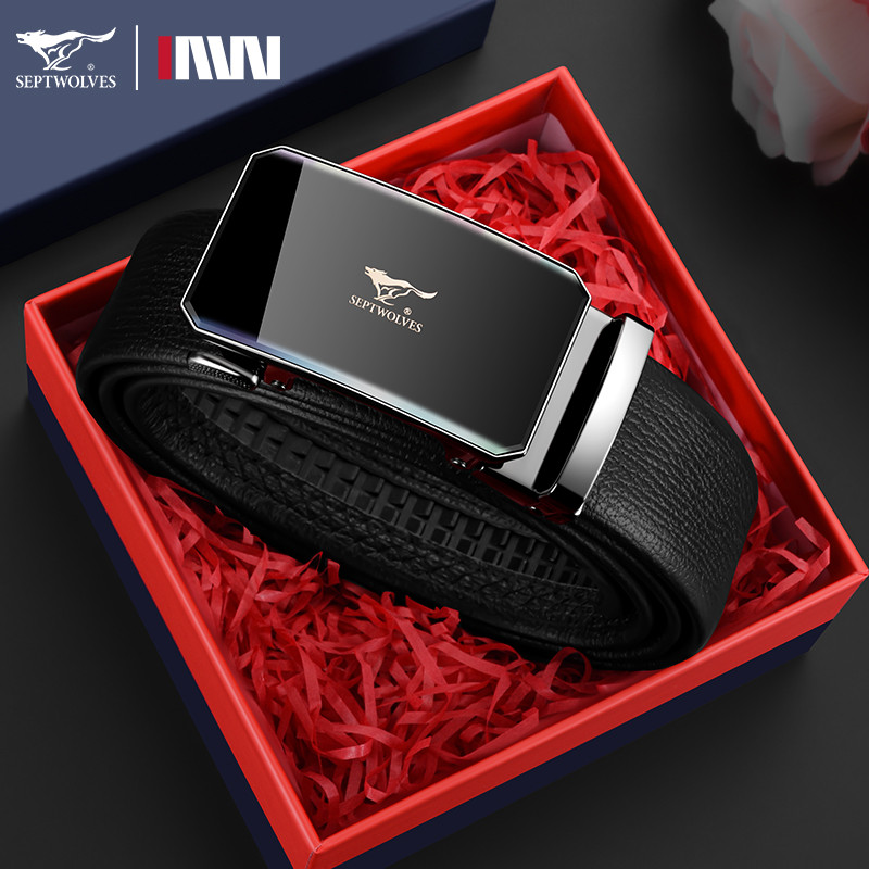 Sete lobos cinto de couro masculino Casual All-Match na moda High-End marca cinto de negócios juventude fivela automátic