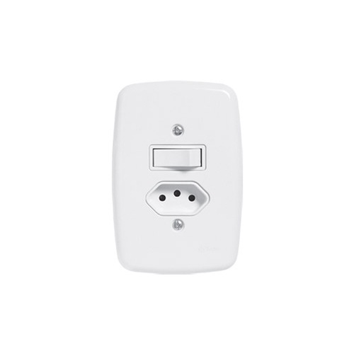 Apagador Paralelo Three Way + Tomada 20A 250V 2P+T Pluzie Ideale Branco completo com suporte