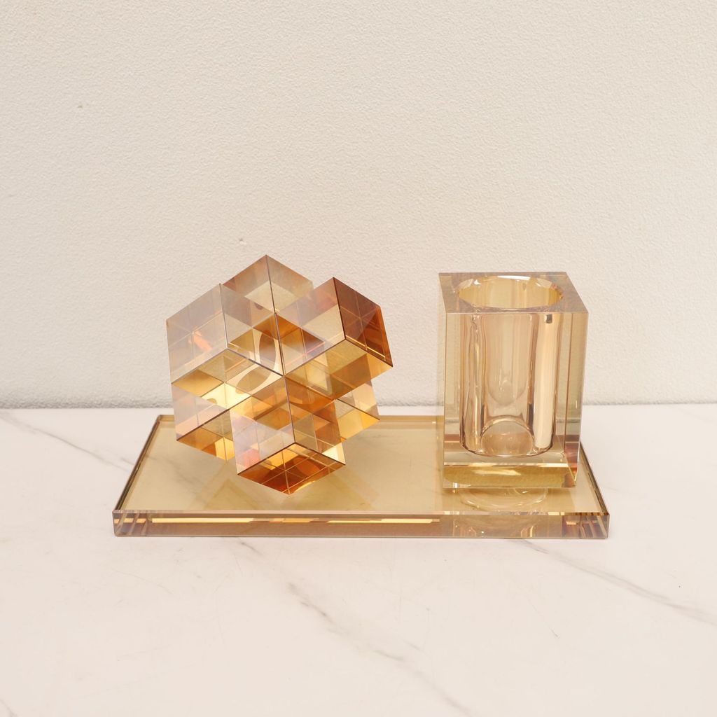 CK8L European-style light luxury cross pen holder crystal three-piece set desktop ornament for model home living room de