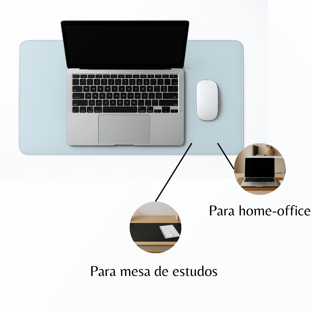 Desk Pad Grande Couro Azul Bebê Feltro Costurado Básico