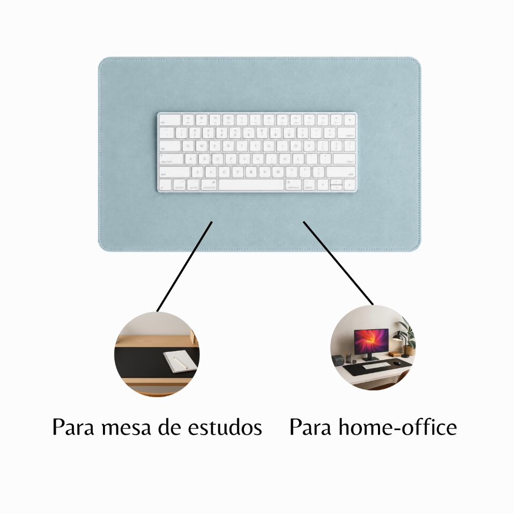 Desk Pad Grande Couro Sintético Azul Bebê Feltro Costurado Básico