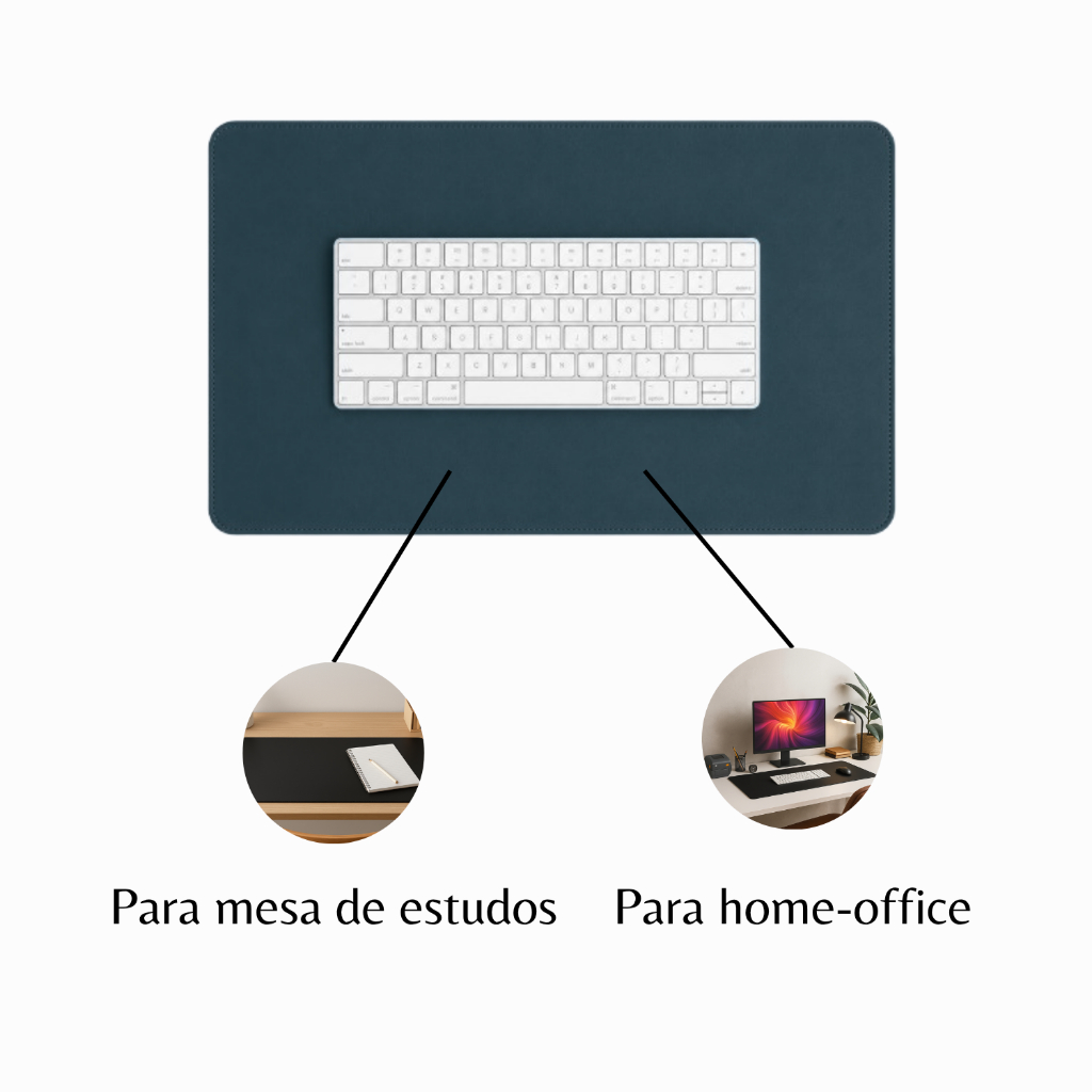 Desk Pad Grande Couro Sintético Azul Oceano Feltro Costurado Básico