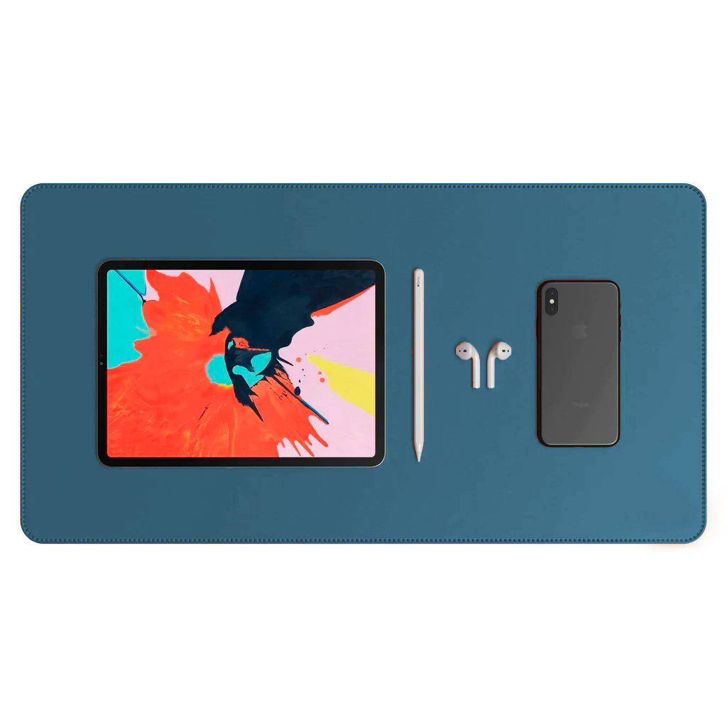 Desk Pad Grande Couro Sintético Ecológico Azul Oceano Premium
