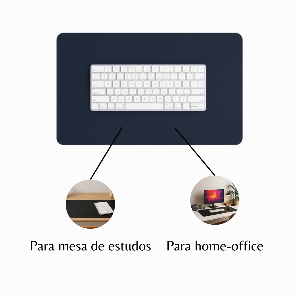 Desk Pad Grande Couro Sintético Azul Feltro Costurado Básico