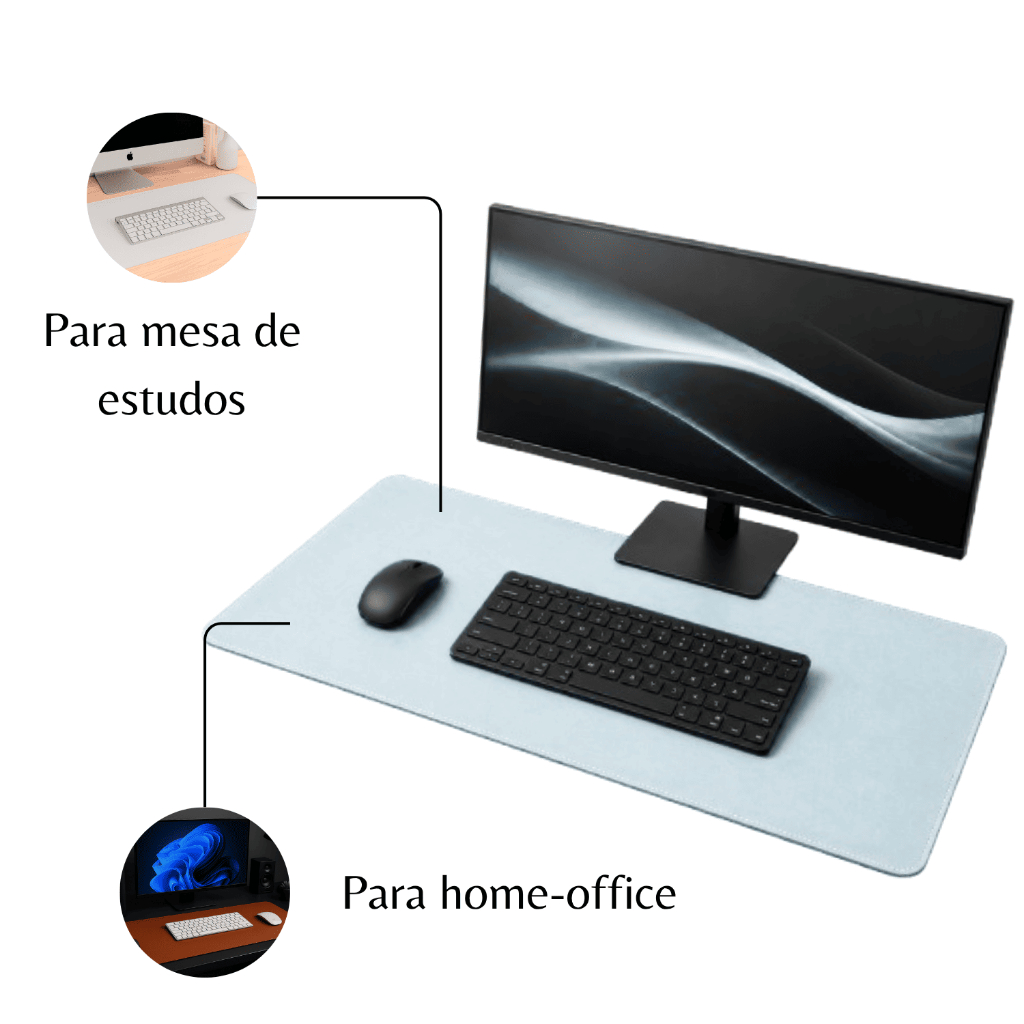 Desk Pad de Couro Sintético Grande Azul Bebê Feltro Básico