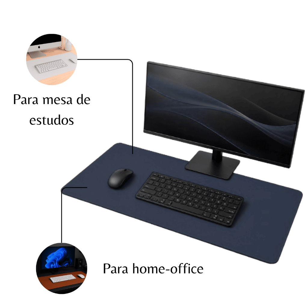 Desk Pad de Couro Sintético Grande Azul Feltro Básico