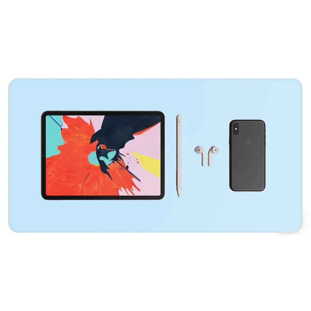Desk Pad Grande Couro Ecológico Sintético Azul Bebe Premium