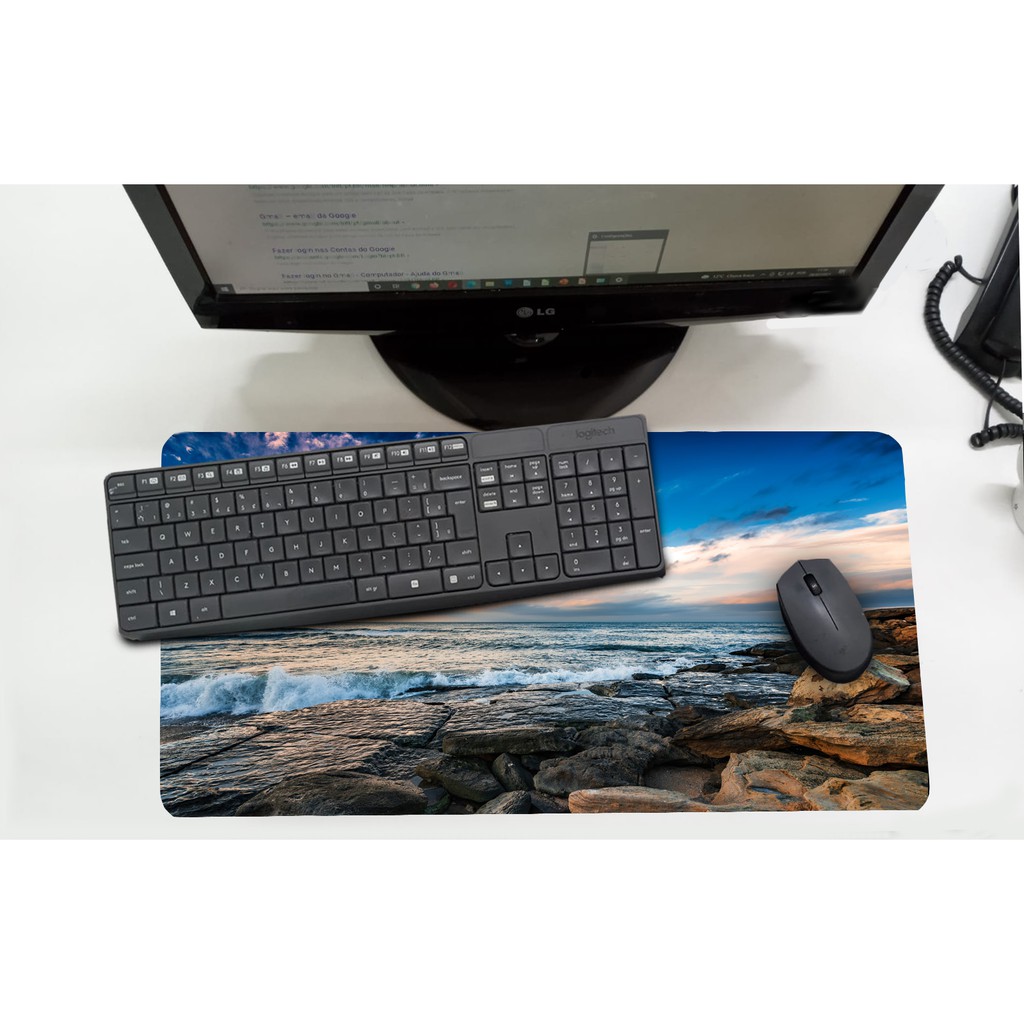 Mouse Pad /Desk Pad Grande  30x70cm - Linha Paisagem Mar Azul