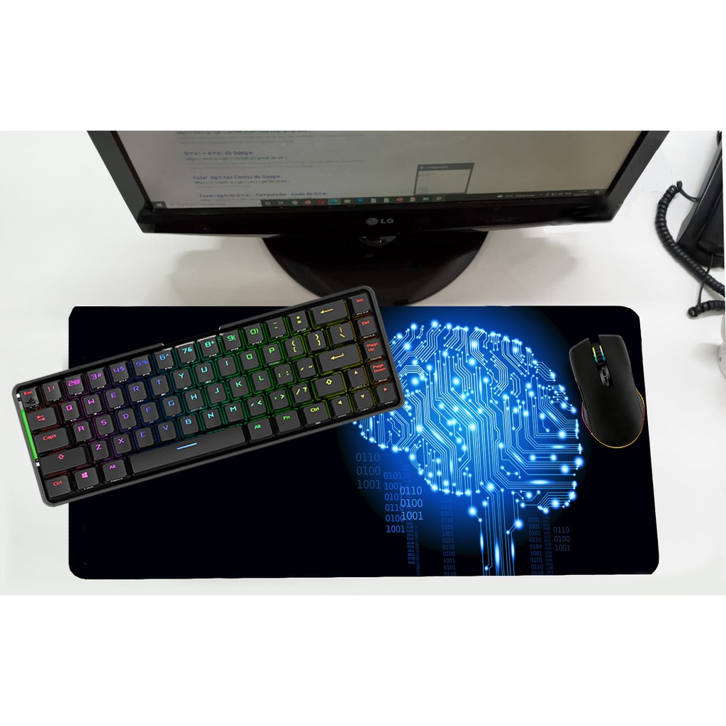 Mouse Pad /Desk Pad Grande  30x70cm - Linha Tecnologia Cérebro Azul
