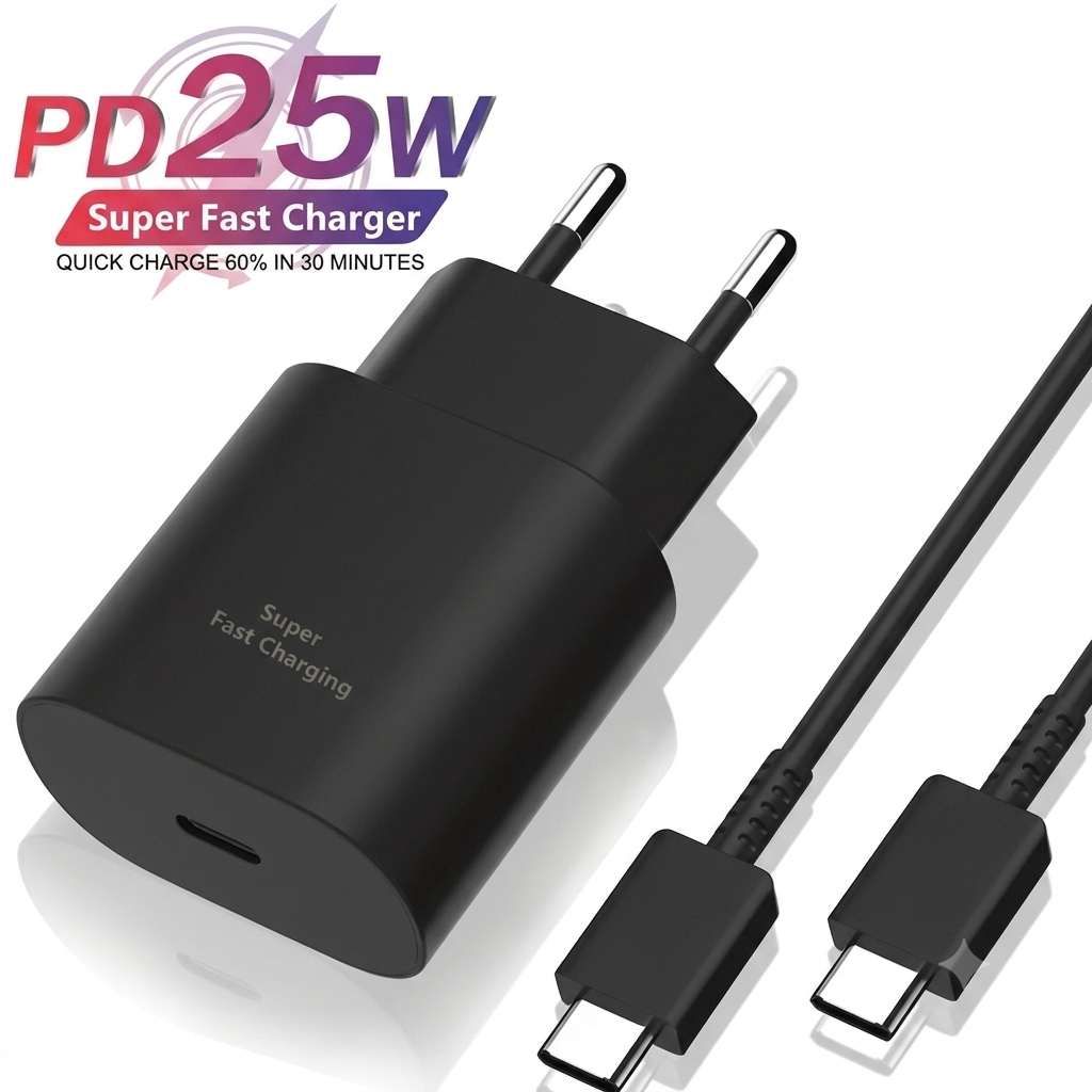 Carregador Fonte 25W Super Fast Charging USB-C Tipo C + Cabo Type-C Carga Rapida Turbo Power Delivery PD