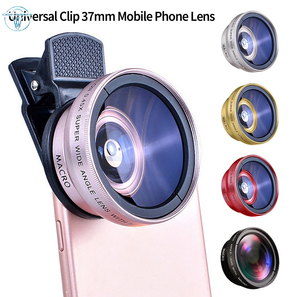 DG Universal Clip 37mm Lente De Telefone Celular Profissional 0,45x 49uv Super Wide-Angle + Macro Dois Em Um
