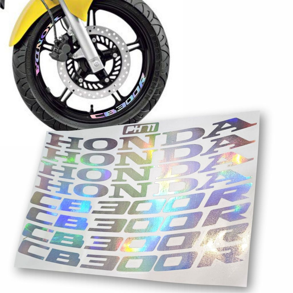 Adesivo de Roda Holográfico CB300R Honda – Cartela com 8 Unidades