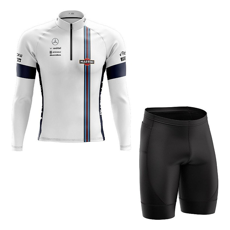 Kit Ciclismo Bermuda E Camisa Manga Longa Branco F1