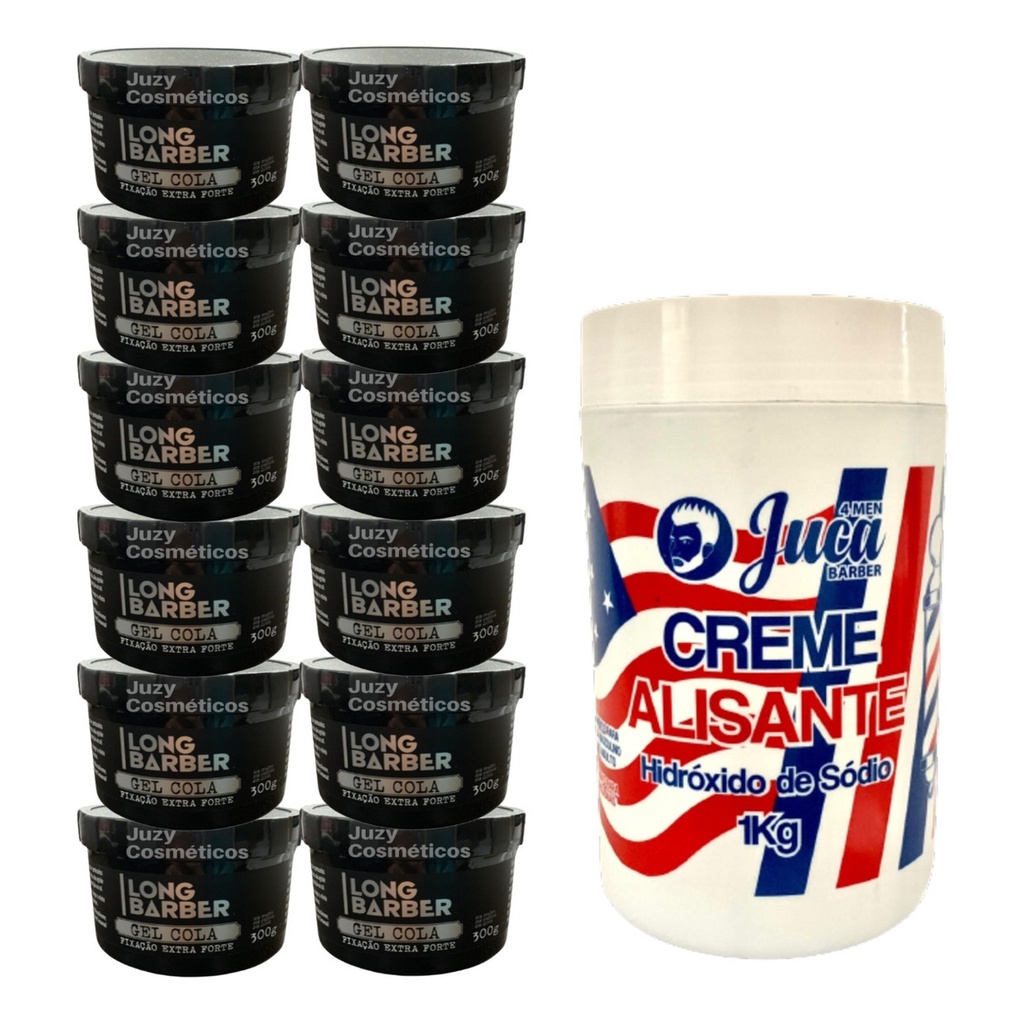 Kit Alisante Americano Black 1kg + 12 Gel Long Barber 300g