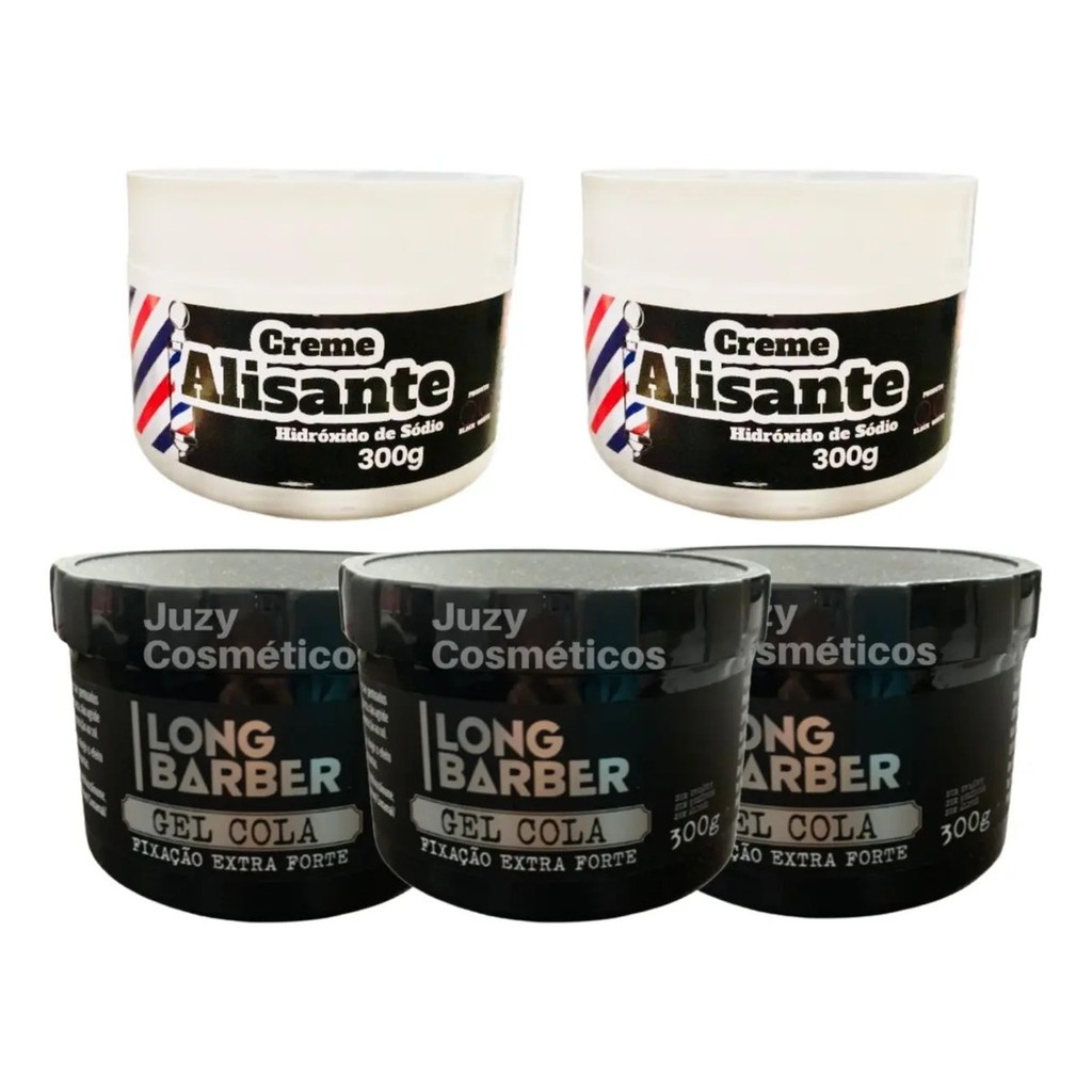 Kit 2 Creme Alisante White 300g + 3 Gel Long Barber 300g