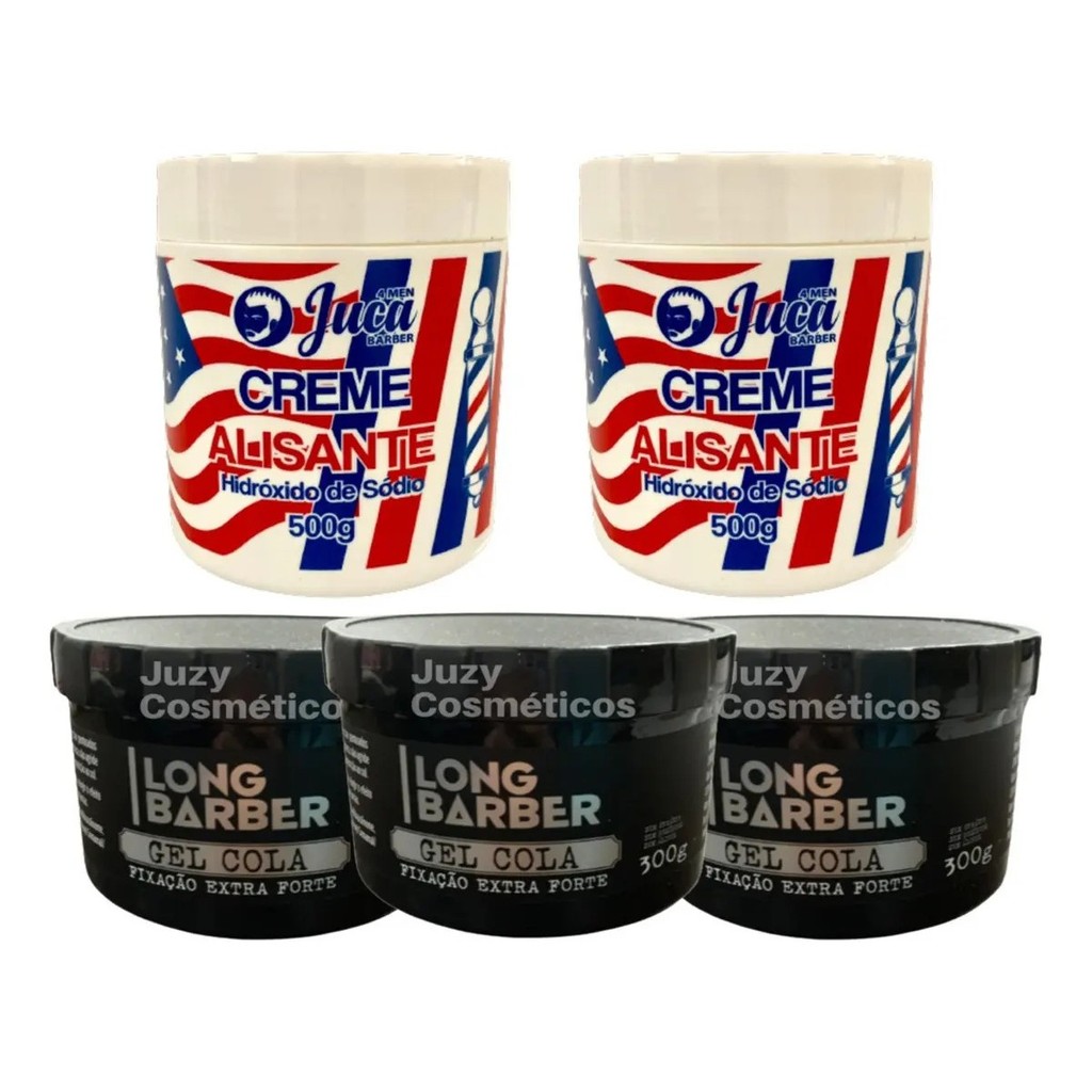 Kit 2 Creme Alisante White 500g + 3 Gel Long Barber 300g