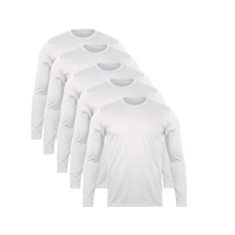 kit 5 camisa unissex manga longa malha fria lisa básica branco para uniformes  / REF:220