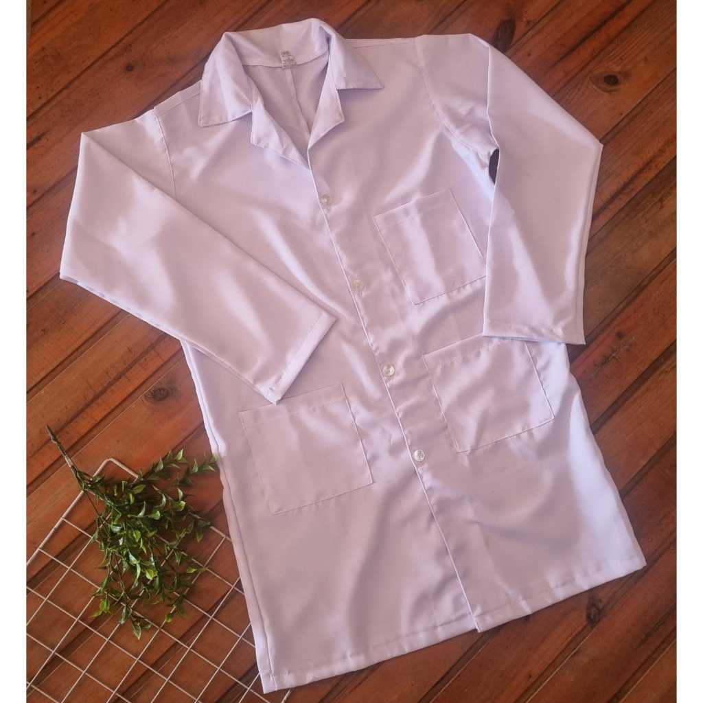 Jaleco em brim e oxford branco unissex manga longa.