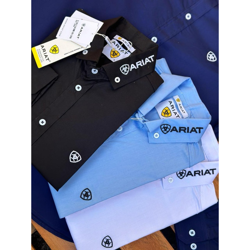 Camisa Ariat Country Masculina Manga Longa Com Bordado no Braço Preto ou Branco P ao G1