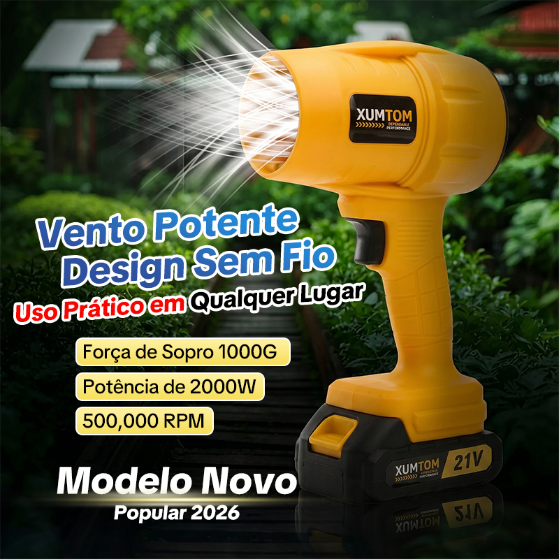 Soprador Turbo à Jato Portátil Compacto Brushless 2000W Sem Fio 500,000 RPM Força de Sopro 1000G Com 2 Baterias Bivolt
