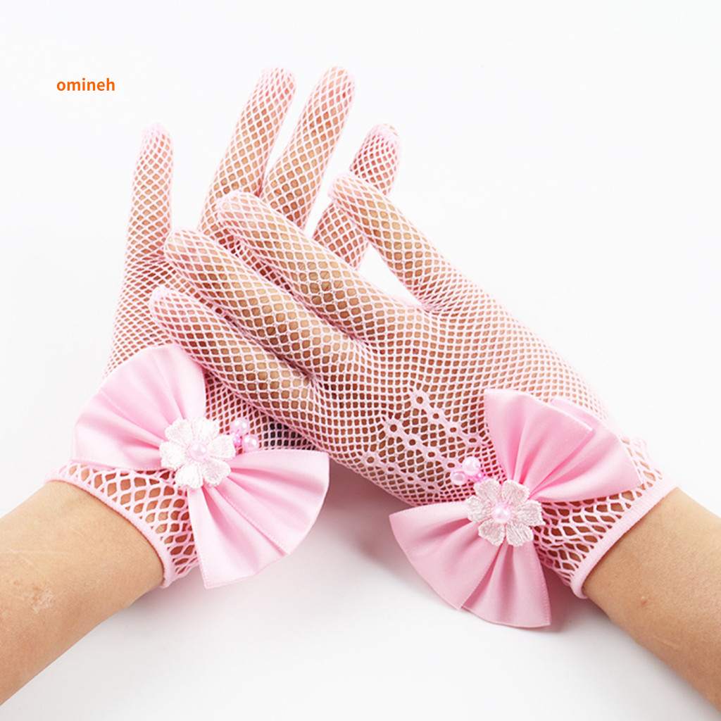 Lace Gloves for Kids Breathable Princess Bow for Girls 4-8 Years Tea Party Wedding Flower Girl Accessories First Communi