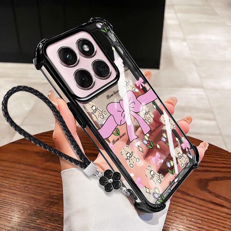 YBD INS Flower Case Para Motorola Moto Edge 60 70 Fusion + Pro 60S Cute Pink Bow Bear Galvanizado Transparente Soft Invó