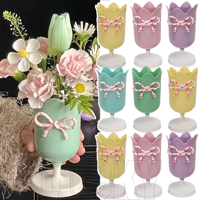 4-1Pcs Tulip Bow Makeup Brush Rack De Armazenamento-Bowknot Flower Pen Racks-Organizador De Banheiro-Enfeites De Vaso De