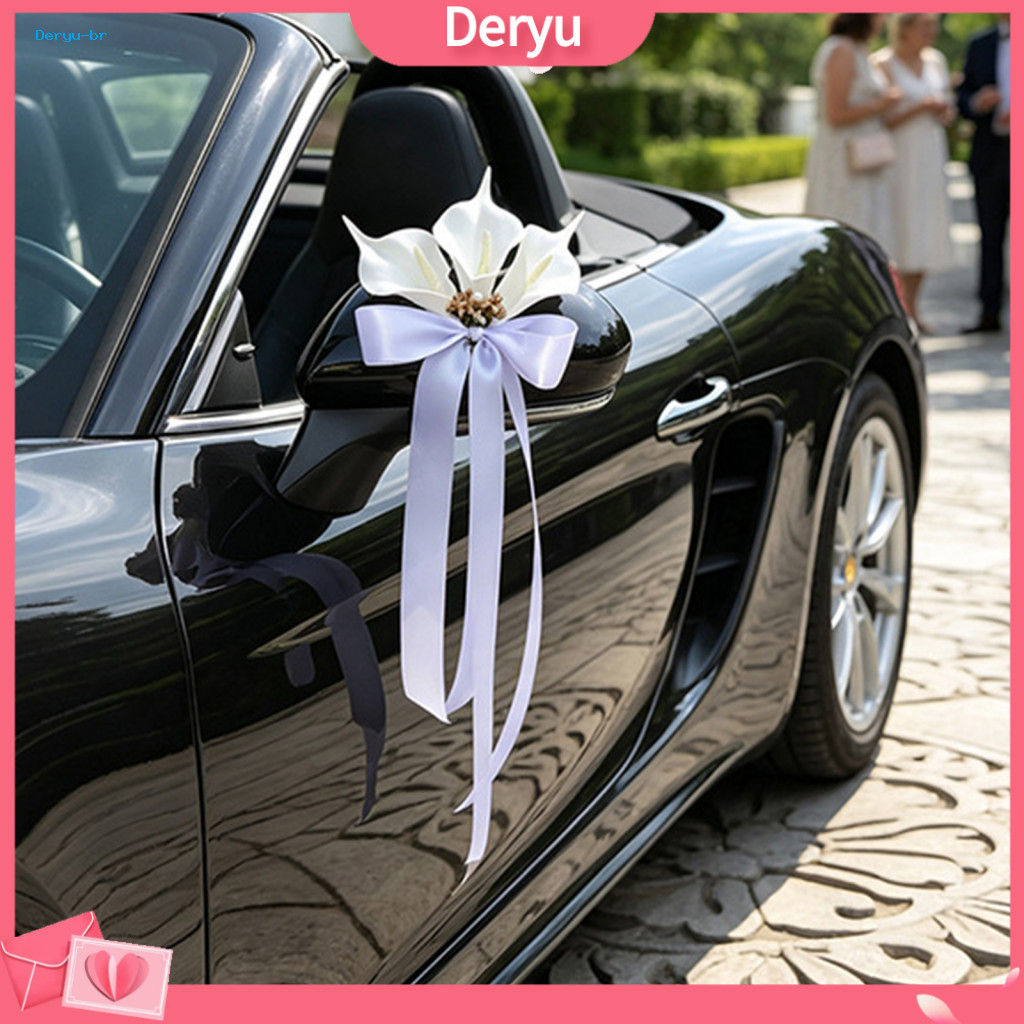 Rearview Mirror Ribbon Bows Wedding Car Decoration Flowers Calla Lily Door Handle White Artificial Flower Bouquet with M
