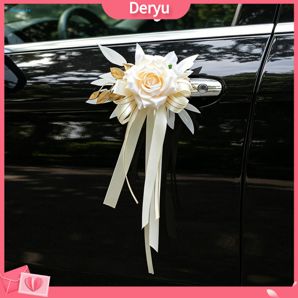 Wedding Car Decoration Flowers Bohemian Flower Set Artificial Champagne Roses with Ribbon Bows Door Handle Rearview Mirr