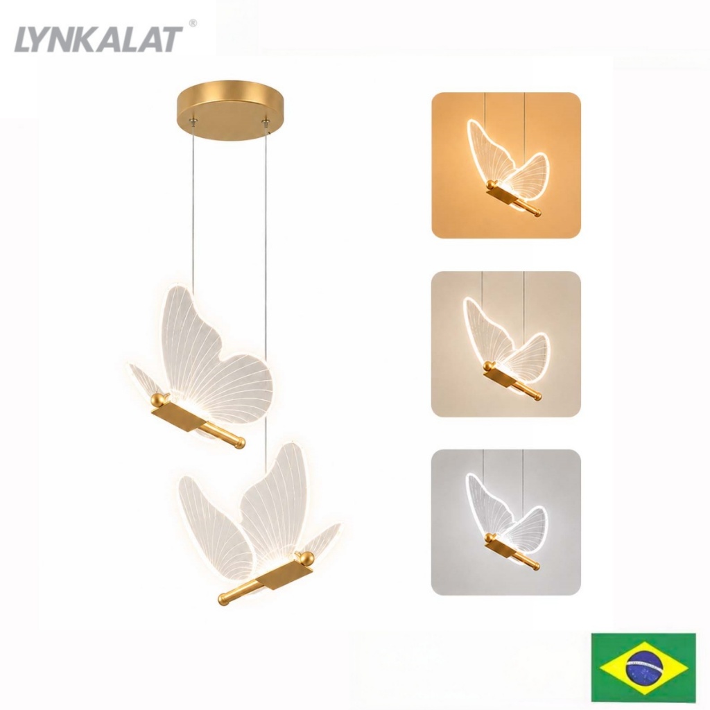 LYNKALAT Golden Chandelier Tricolor LED Light Butterfly Bedroom Ceiling Light Decorative Light