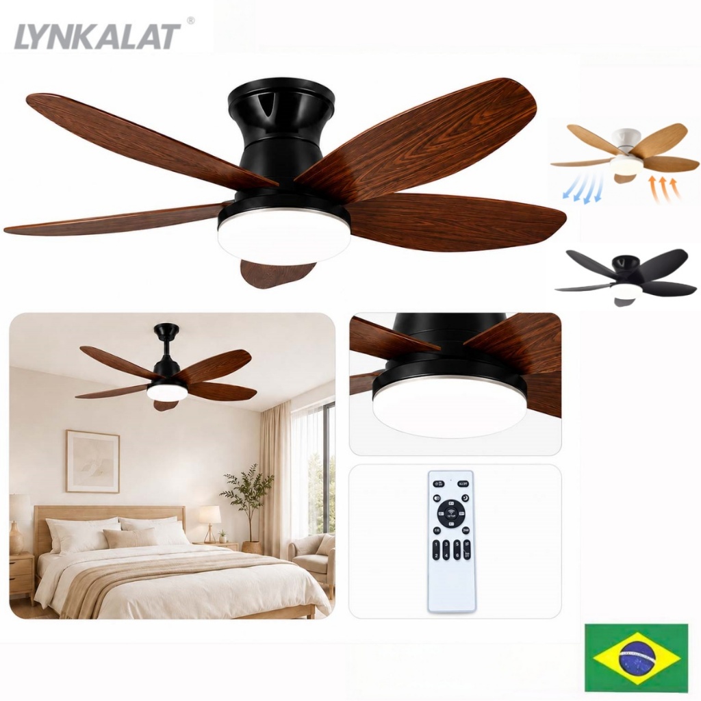 LYNKALAT Ceiling Fan with Light and Remote Control CC Motor Bivolt Silent 3 Colors for Apartment
