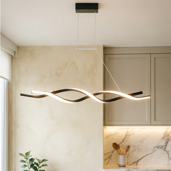 Luminária Pendente Linear com Ondas Minimalista para Sala Quarto Cozinha Ceiling Light Moderno
